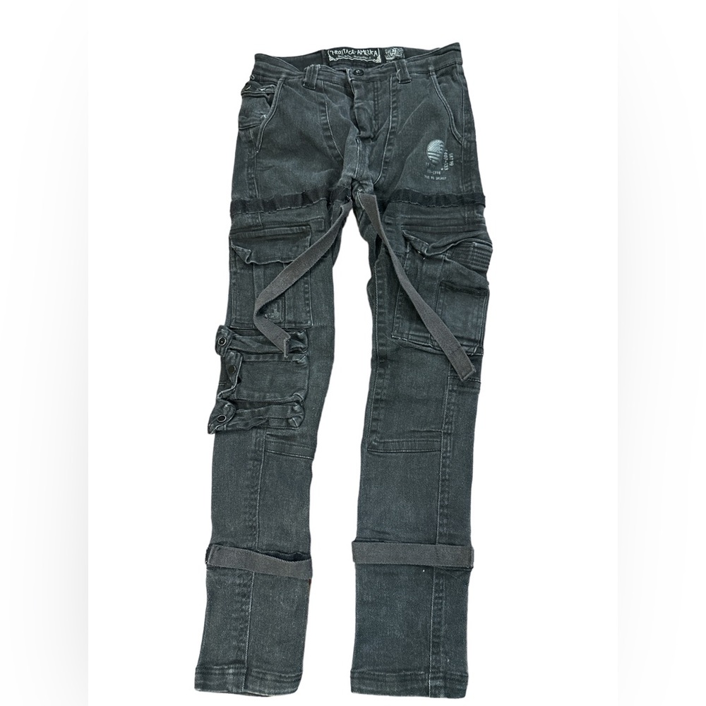 Heritage America Men’s Jeans Black Cargo Style Excellent. 34x33